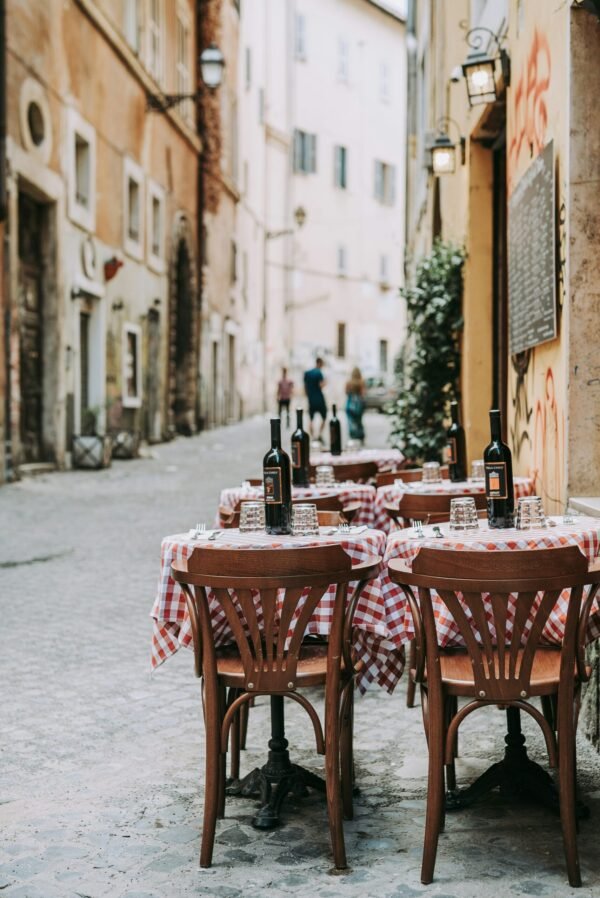 red and white table cloth on table